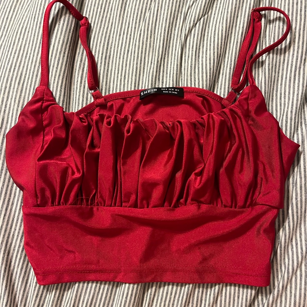 red ruched front tank